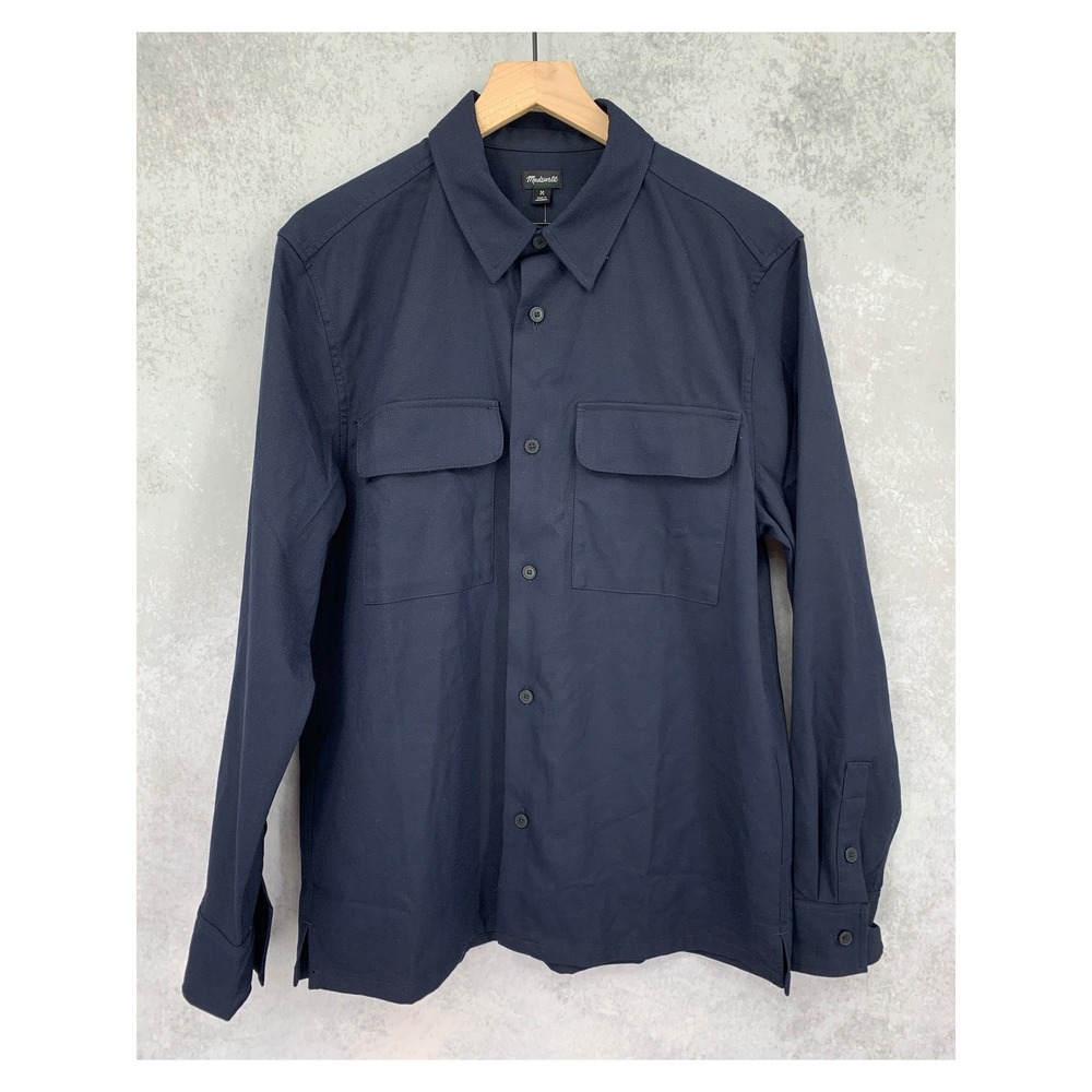 Madewell Shirt Mens Medium Navy Blue Long Sleeve Twill Thick Two Pocket NEW